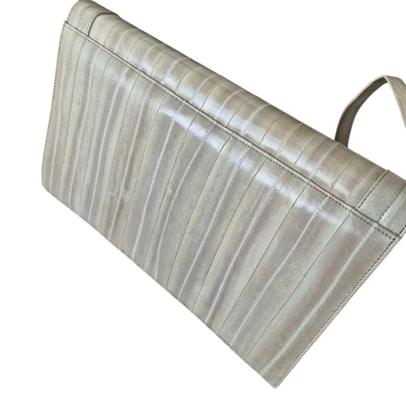 Vintage 80s Korean Eel Skin Shoulder Clutch Bag Removable Strap - Picture 9 of 12